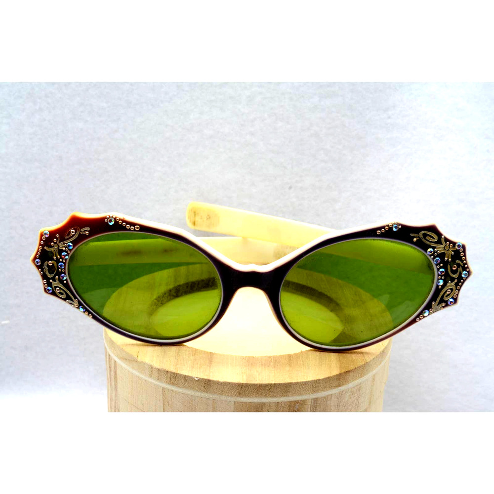 Vintage Glam Rare Green Rhinestone Sunglasses